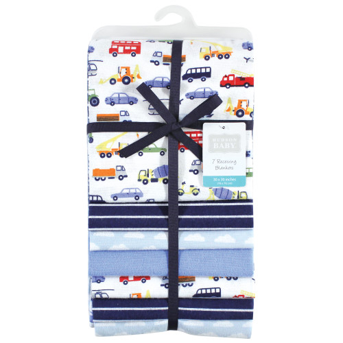 Hudson Baby Cotton Flannel Receiving Blankets Bundle, Colorful Transportation