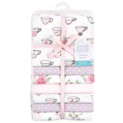 Hudson Baby Cotton Flannel Receiving Blankets Bundle, Tea Party