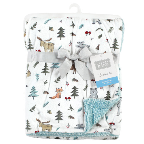 Hudson Baby Plush Mink and Sherpa Blanket, Woodland Friends