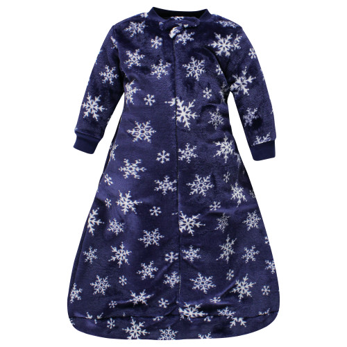 Hudson Baby Plush Long-Sleeve Sleeping Bag, Sack, Wearable Blanket, Navy Snowflake
