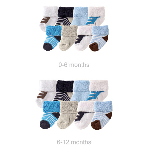 Luvable Friends Infant Boy Grow with Me Cotton Terry Socks, Blue Gray