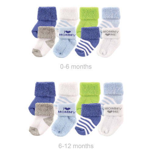 Luvable Friends Infant Boy Grow with Me Cotton Terry Socks, Blue Mom