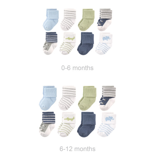 Luvable Friends Grow with Me Cotton Terry Socks, Safari 16-Pack