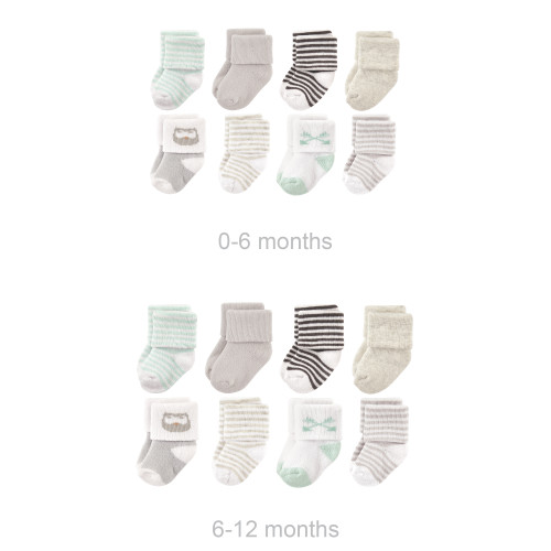 Luvable Friends Grow with Me Cotton Terry Socks, Owl 16-Pack