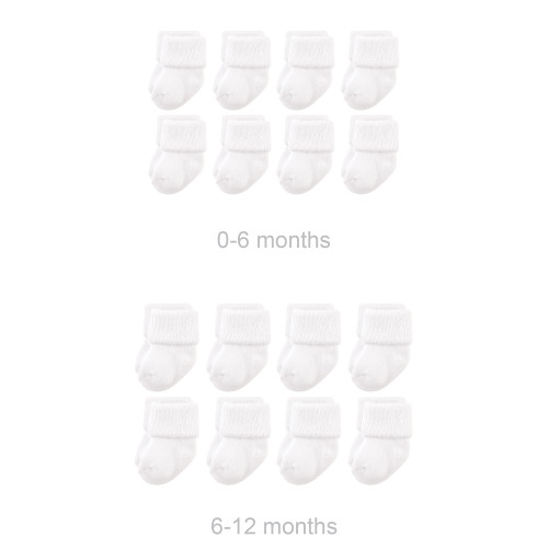 Luvable Friends Grow with Me Cotton Terry Socks, White 16-Pack