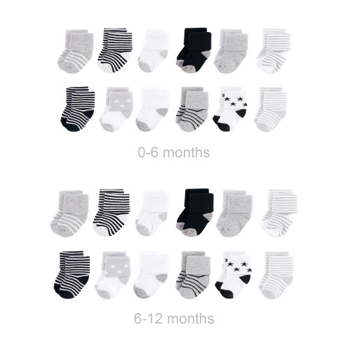 Hudson Baby Grow with Me Cotton Terry Socks, Gray Black Stars
