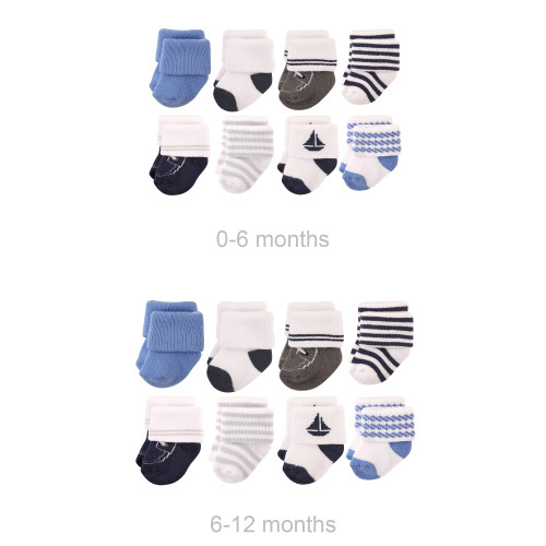 Hudson Baby Grow with Me Cotton Terry Socks, Nautical