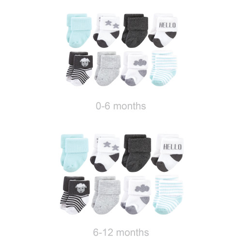 Hudson Baby Grow with Me Cotton Terry Socks, Sheep 16-Pack