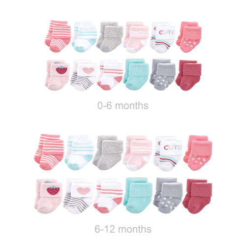 Hudson Baby Grow with Me Cotton Terry Socks, Strawberry 24-Pack