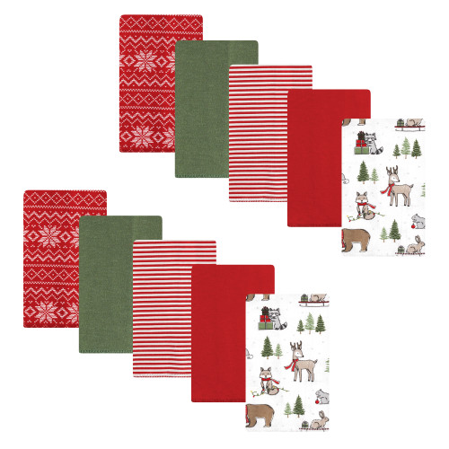 Hudson Baby Unisex Baby Cotton Flannel Burp Cloths, Christmas Forest, One Size