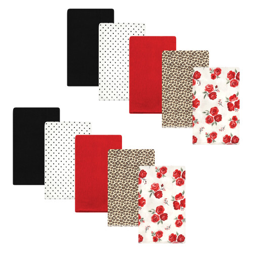 Hudson Baby Cotton Flannel Burp Cloths, Rose Leopard