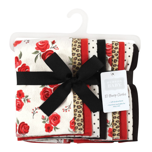 Hudson Baby Cotton Flannel Burp Cloths, Rose Leopard