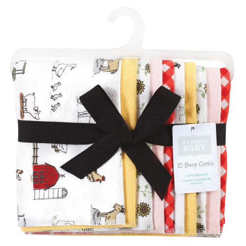 Hudson Baby Cotton Flannel Burp Cloths, Girl Farm