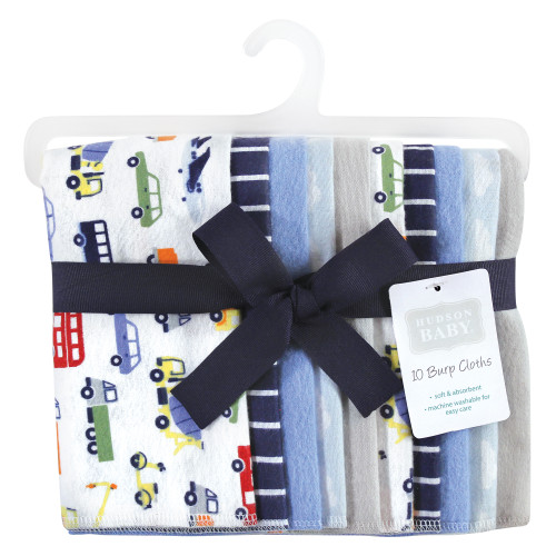 Hudson Baby Cotton Flannel Burp Cloths, Colorful Transportation
