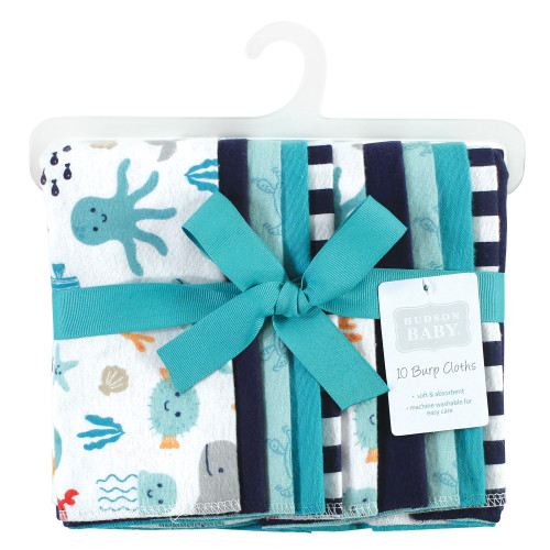 Hudson Baby Cotton Flannel Burp Cloths, Sea Characters