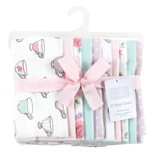 Hudson Baby Cotton Flannel Burp Cloths, Tea Party