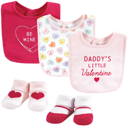 Hudson Baby Cotton Bib and Sock Set, Be Mine Valentine
