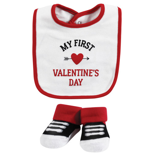 Hudson Baby Cotton Bib and Sock Set, Valentine Heartbreaker