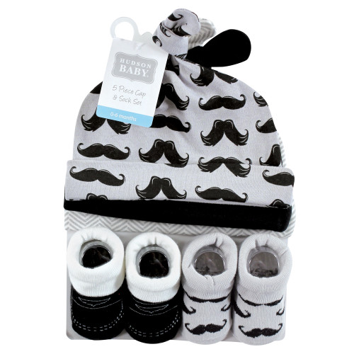 Hudson Baby Cap and Socks Set, Mustache