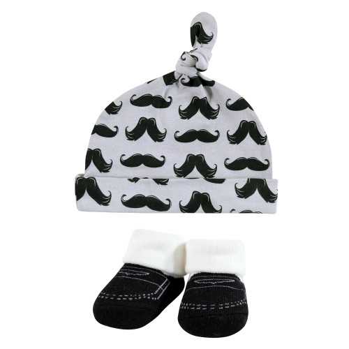 Hudson Baby Cap and Socks Set, Mustache