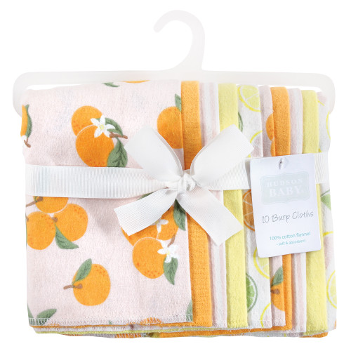Hudson Baby Cotton Flannel Burp Cloths, Citrus Orange