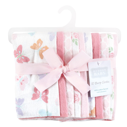 Hudson Baby Cotton Flannel Burp Cloths, Pastel Butterfly