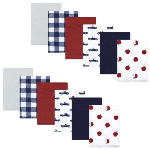 Hudson Baby Cotton Flannel Burp Cloths Bundle, Apple Orchard