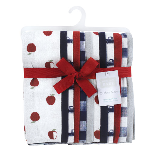 Hudson Baby Cotton Flannel Burp Cloths Bundle, Apple Orchard