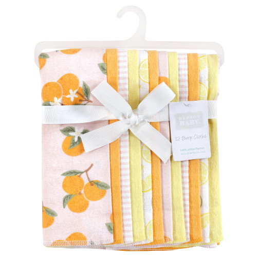 Hudson Baby Cotton Flannel Burp Cloths Bundle, Citrus Orange