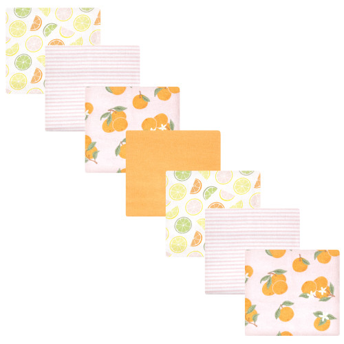 Hudson Baby Infant Girl Cotton Flannel Receiving Blankets Bundle, Citrus Orange