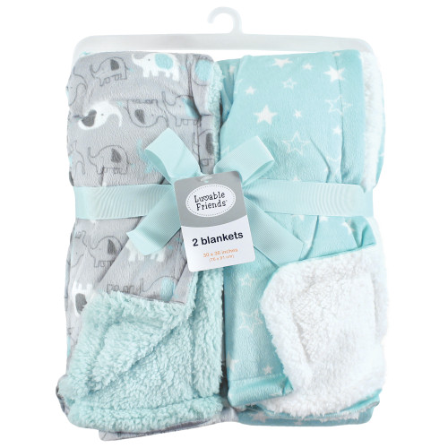 Luvable Friends Plush Blanket with Sherpa Back, Boy Basic Elephant