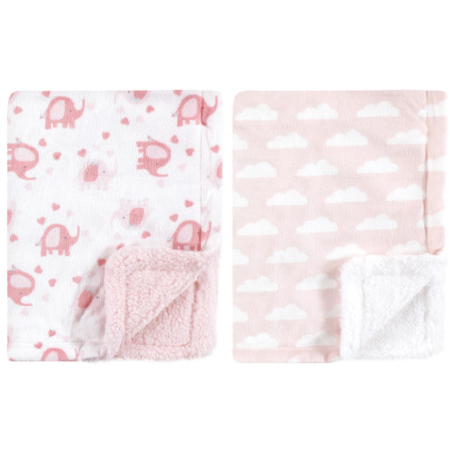 Luvable Friends Plush Blanket with Sherpa Back, Girl Basic Elephant