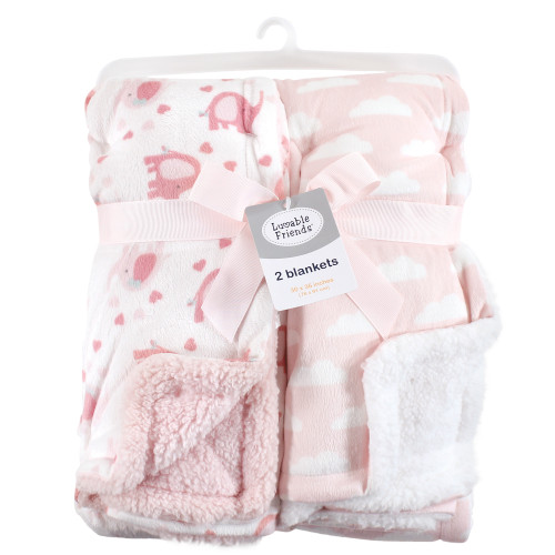 Luvable Friends Plush Blanket with Sherpa Back, Girl Basic Elephant
