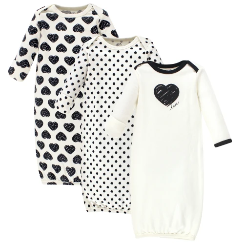 Touched by Nature Baby Girl Organic Cotton Long-Sleeve Gowns 3pk, Heart, Preemie Newborn