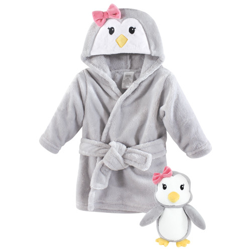 Luvable Friends Infant Girl Plush Bathrobe and Toy Set, Girl Penguin