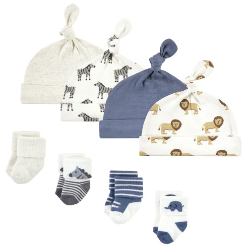 Hudson Baby Infant Boy Cap and Socks Set, Safari