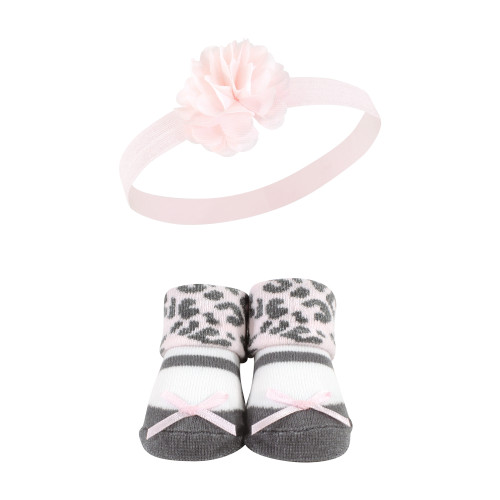 Hudson Baby Headband and Socks Set, Pink Leopard