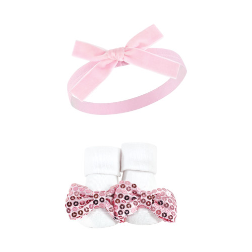 Hudson Baby Headband and Socks Giftset, Pink Sequin