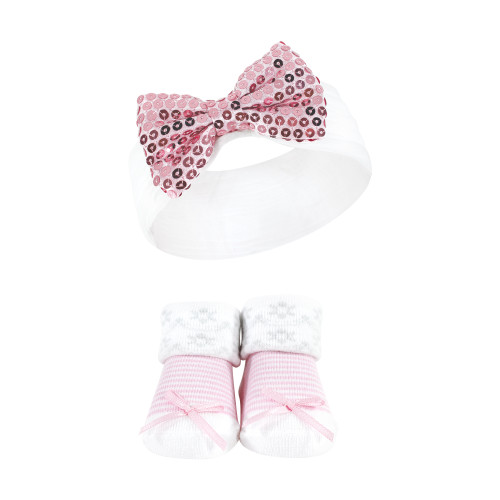 Hudson Baby Headband and Socks Giftset, Pink Sequin
