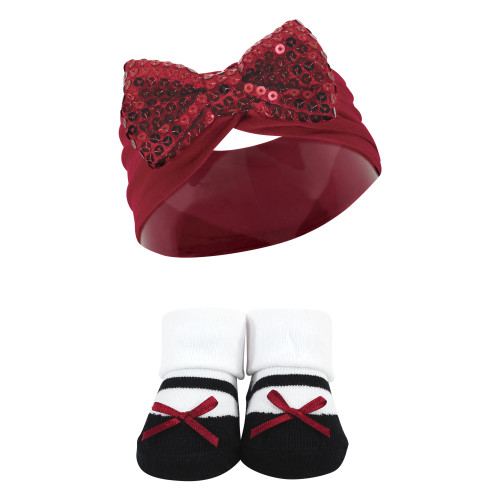 Hudson Baby Headband and Socks Giftset, Red Sequin