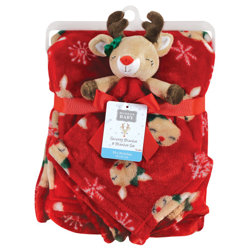 Hudson Baby Plush Blanket with Security Blanket, Girl Holiday Reindeer