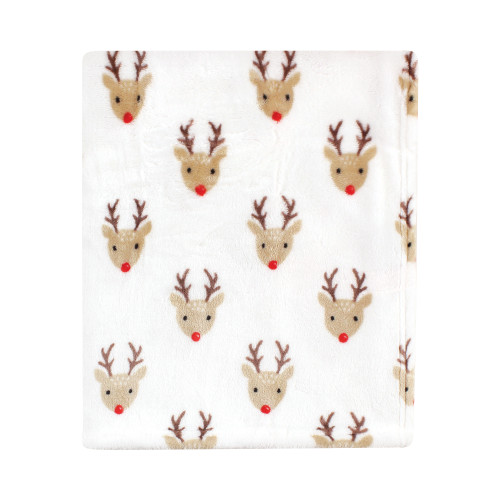 Hudson Baby Silky Plush and Coral Fleece Blanket, Rudolph