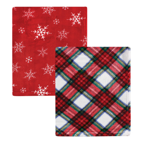 Hudson Baby Silky Plush and Coral Fleece Blanket, White Tartan