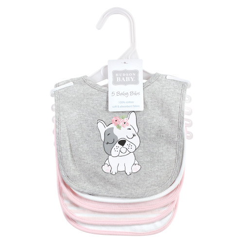 Hudson Baby Cotton Bibs, Girl Whimsical Dog