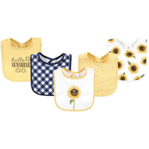 Hudson Baby Infant Girls Cotton Bibs, Sunflower, One Size