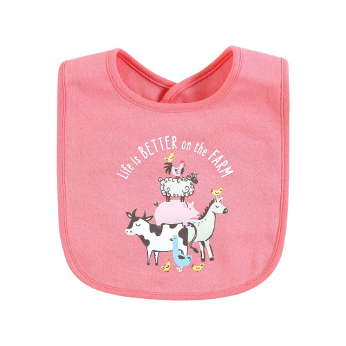 Hudson Baby Cotton Bibs, Pink Farm Animals