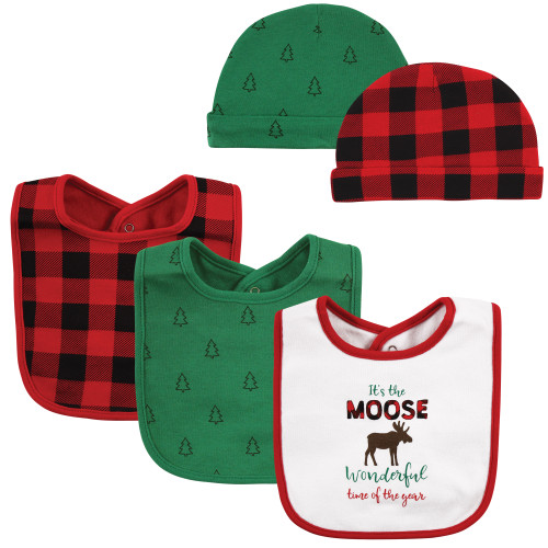 Hudson Baby Unisex Baby Cotton Bib and Headband or Caps Set, Moose Wonderful Time