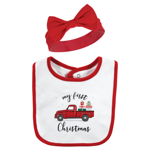 Hudson Baby Cotton Bib and Headband or Caps Set, Red Truck Bows