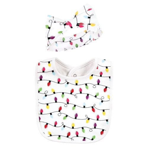 Hudson Baby Cotton Bib and Headband or Caps Set, Merry And Bright