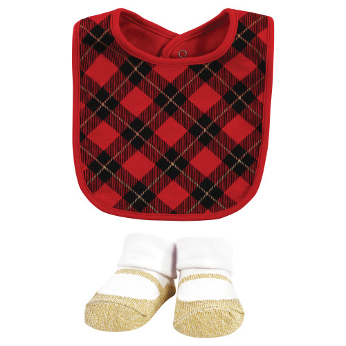 Hudson Baby Cotton Bib and Sock Set, Fancy Rudolph